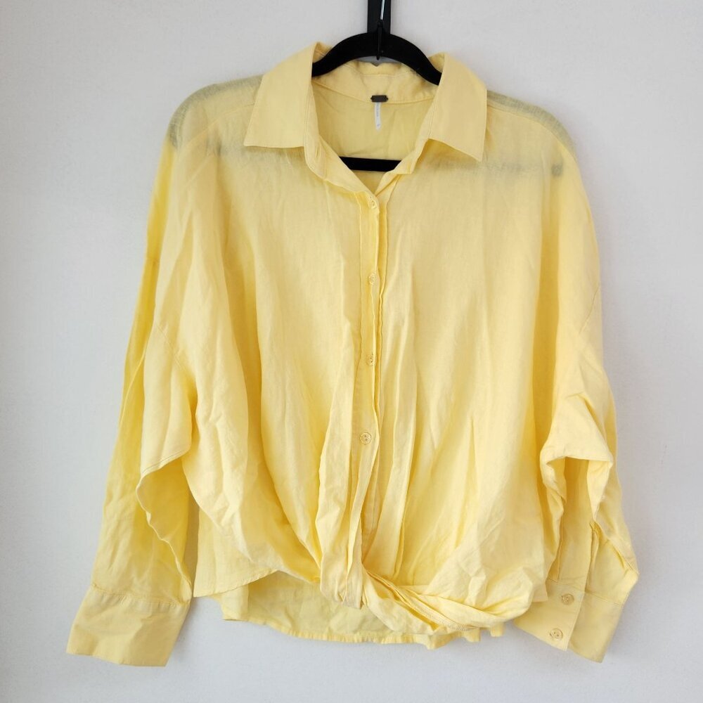 YFB Young Fabulous & Broke Linen Blend Butter Yellow Blouse Top Shirt Women's M